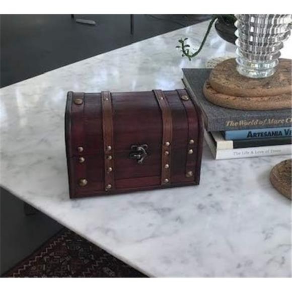 Wood and Leather Treasure Chest Box Decorative Storage Chest Box with Lock - Picture 6 of 7